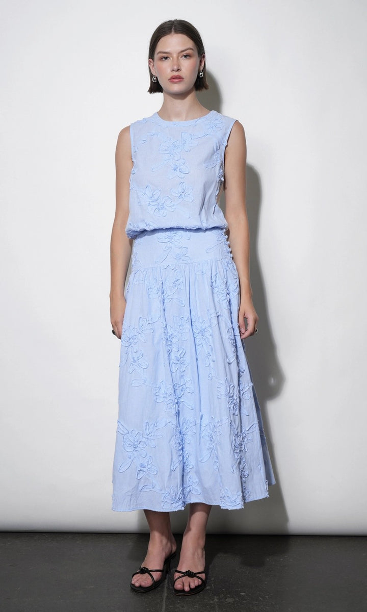 Aurora Midi Stripe Embroidered Skirt