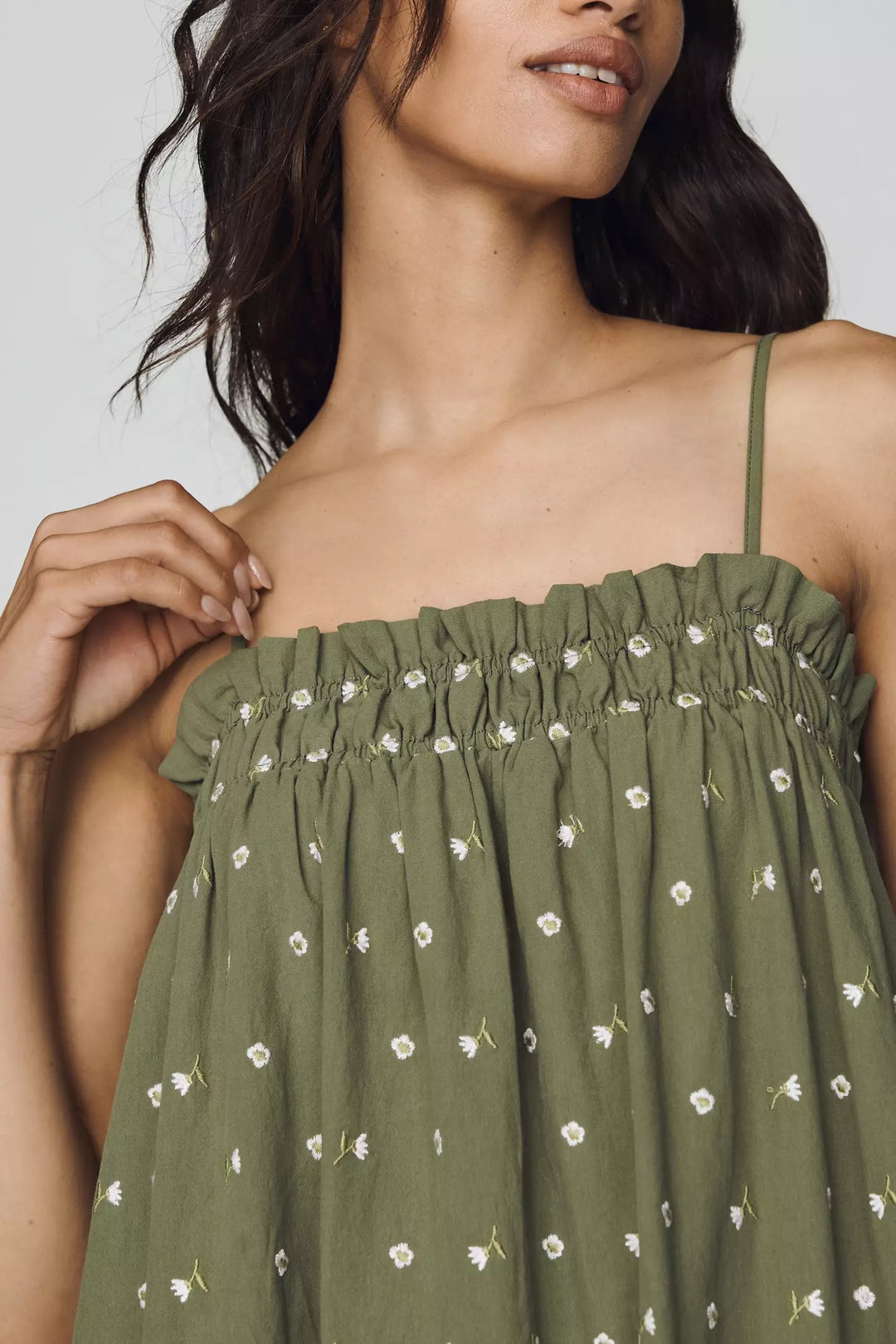 100% Cotton Smocked Olive Midi Dress