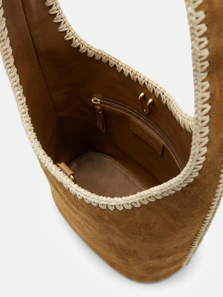 Whipstitch Loop Suede Shoulder Bag
