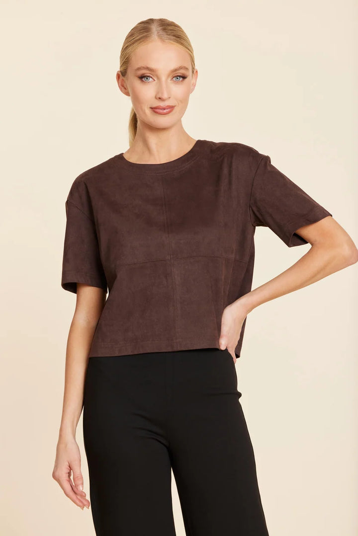 Faux Suede Cropped Tee in Coffee