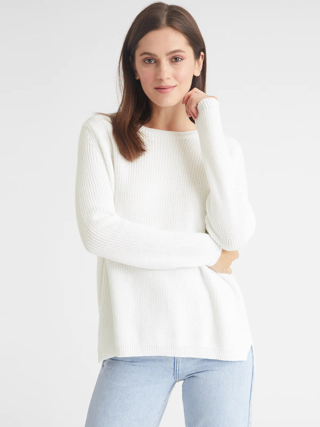 Emma Crewneck Shaker Sweater in White