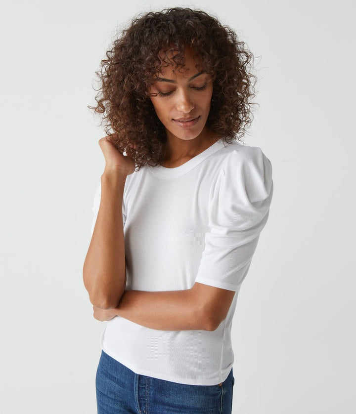 Andrea Pleated Sleeve Top in White