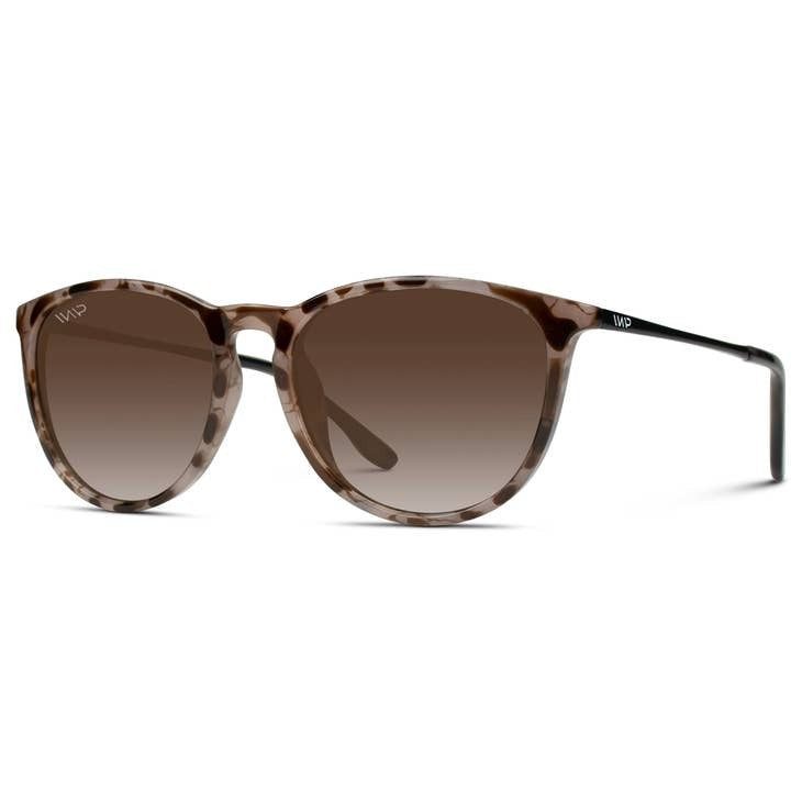Drew Round Polarized Metal Temple Sunglasses in Blush Pink Tortoise / Brown Gradient Lens