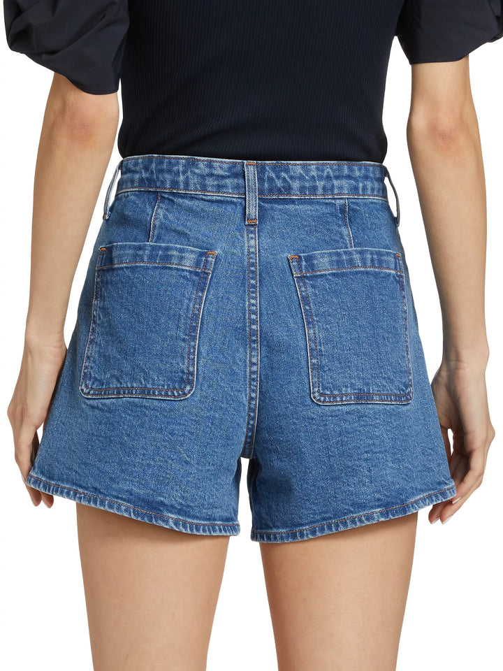 Luna High Rise Short with Woven Pockets in Atlantic