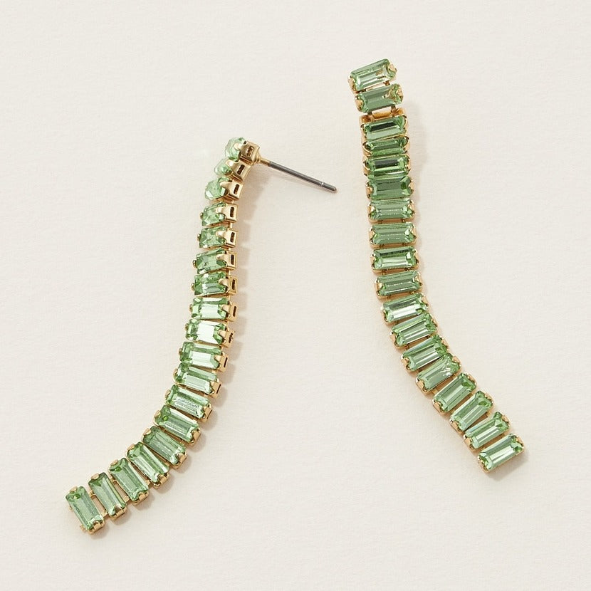 Linked Color Rhinestone Drop Earrings in Green