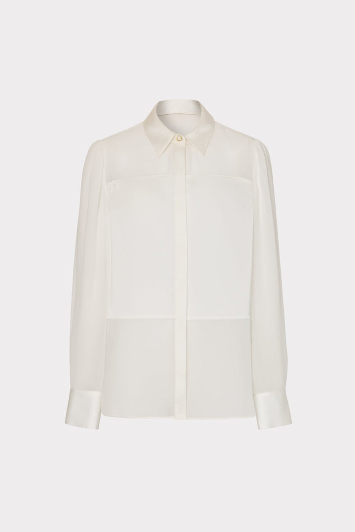 Andy Satin Combo Button Up Blouse in White