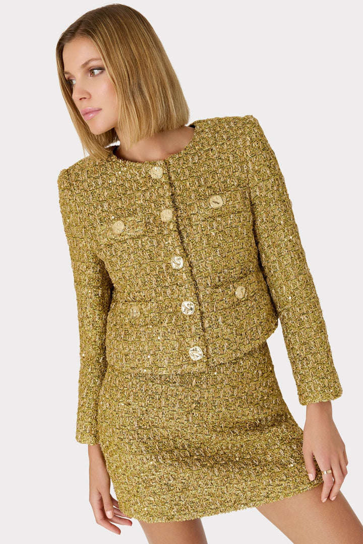 Pheobe metallic Tweed Jacket in Gold