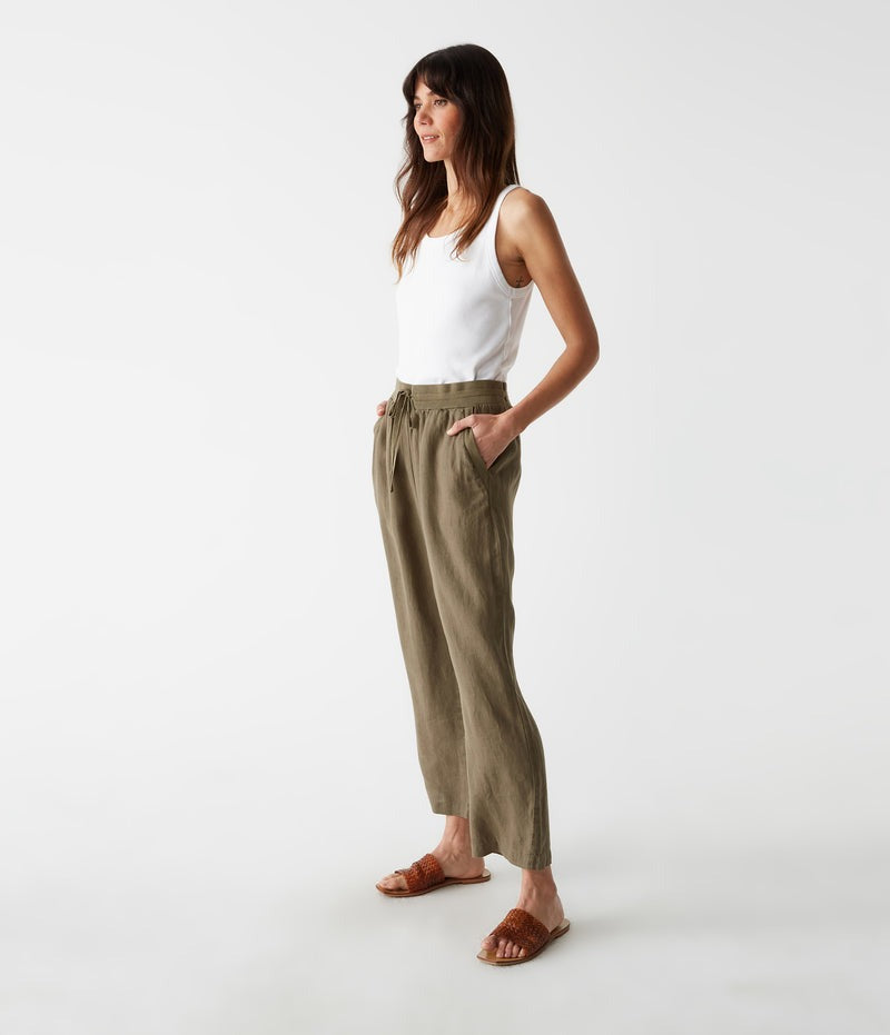 Nolan Pull On Linen Pant in Camo