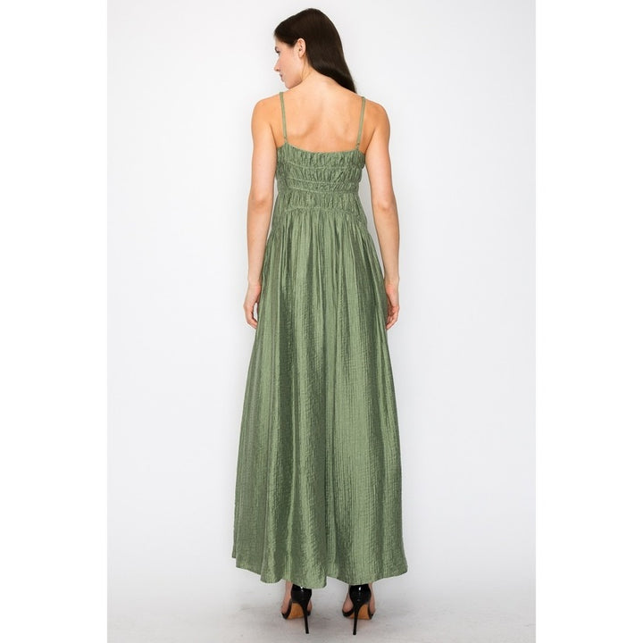 Satin Ruched Detailing Sleeveless Maxi Dress in Sage