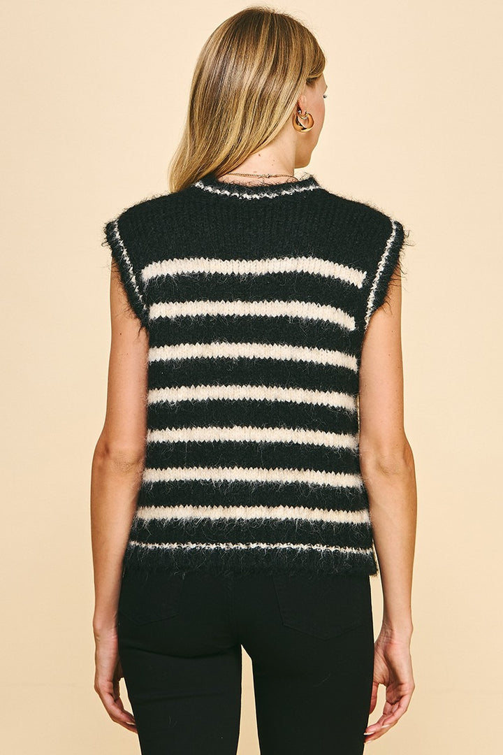 Sleeveless stripe sweater vest in black/white