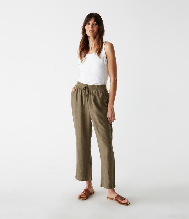 Nolan Pull On Linen Pant in Camo