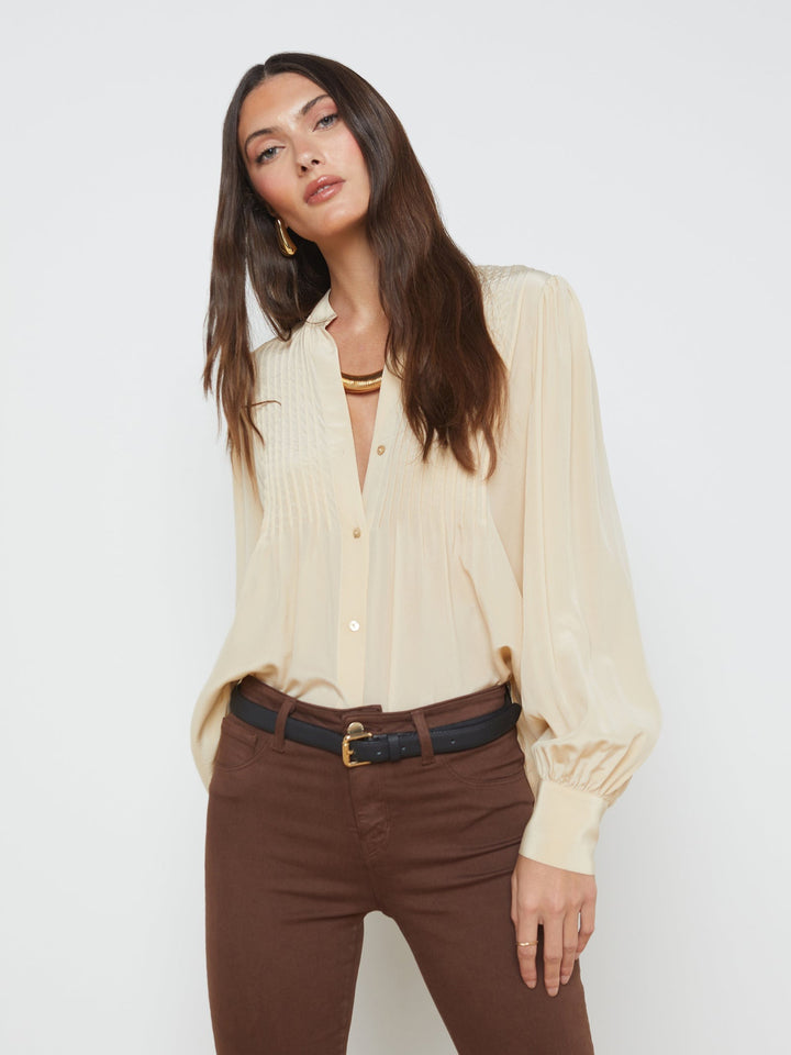 Mirage Pintuck Blouse in Pebble