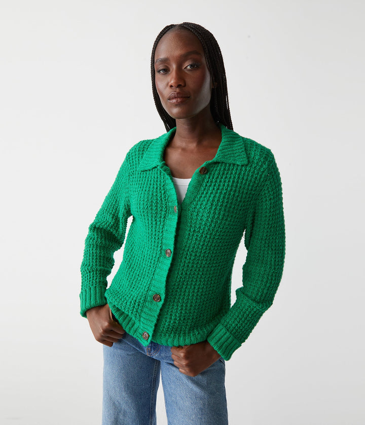 Archie Collared Cardigan in Kelly Green