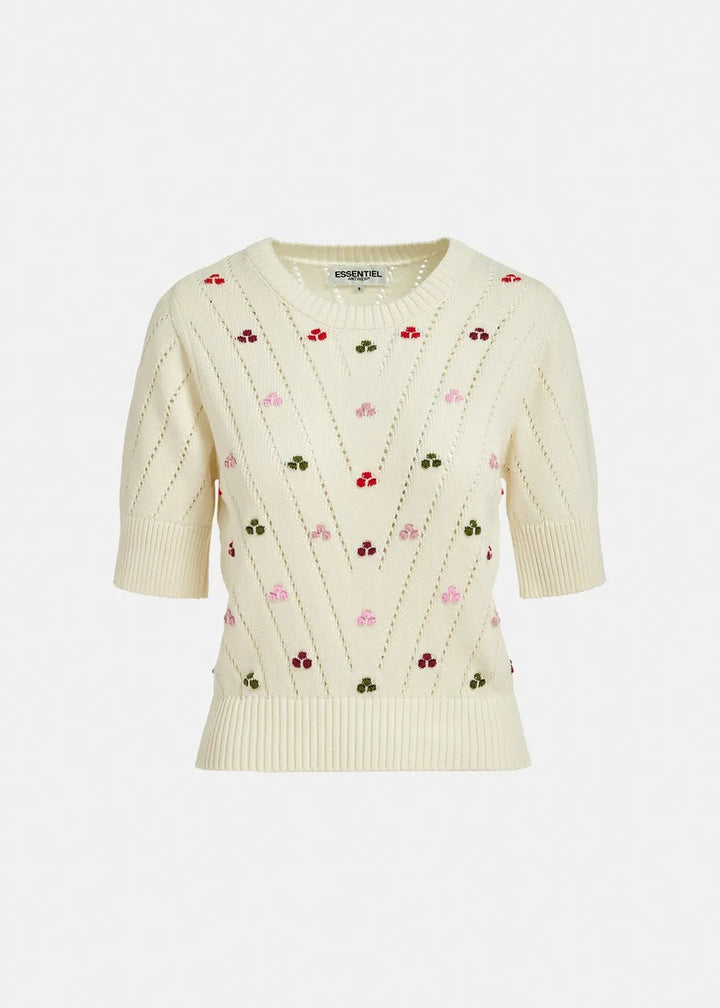 Fare Embroidered Knitted Top in White