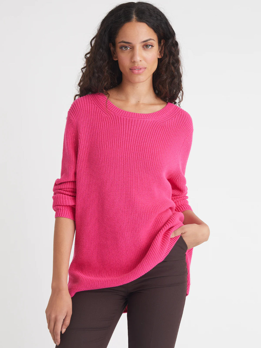 Emma Crewneck Shaker Sweater in Pink