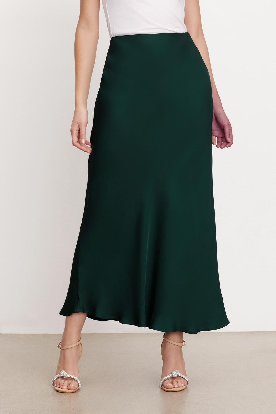 Cadence Satin Maxi Skirt in Emerald