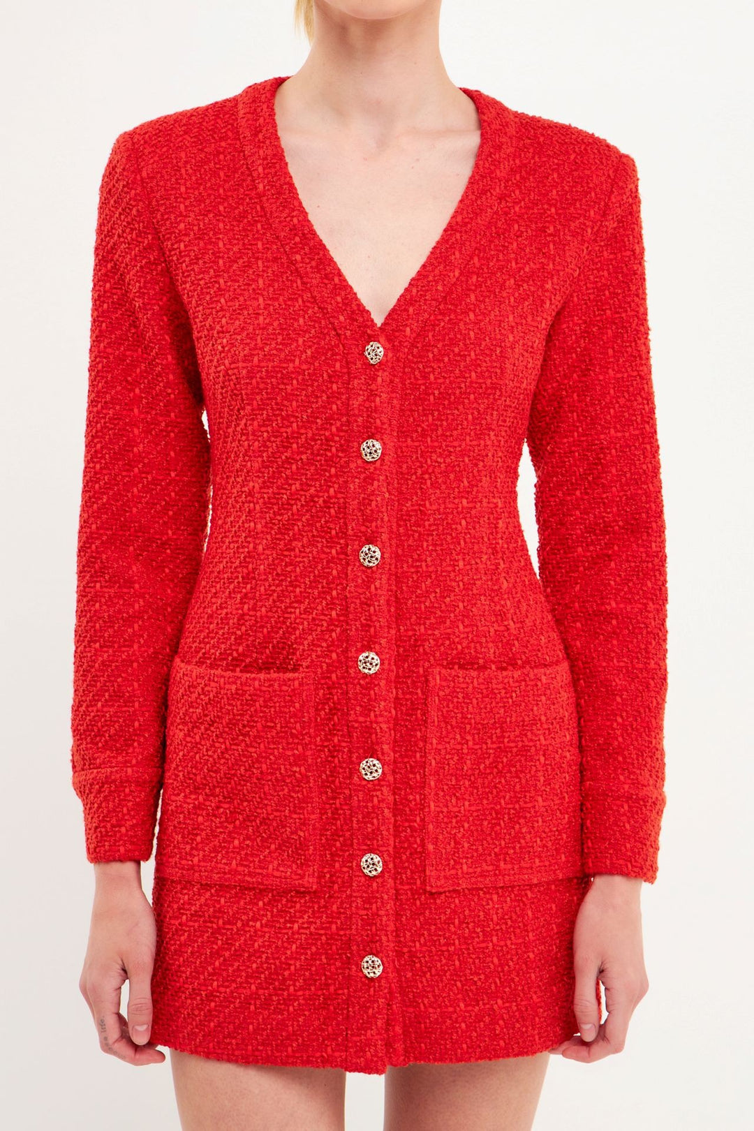 Textured Button Down Dress in Red