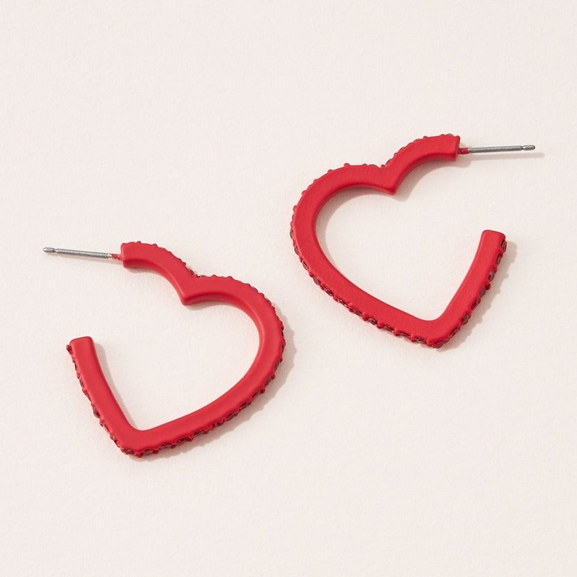Heart Hoop Earrings in Red