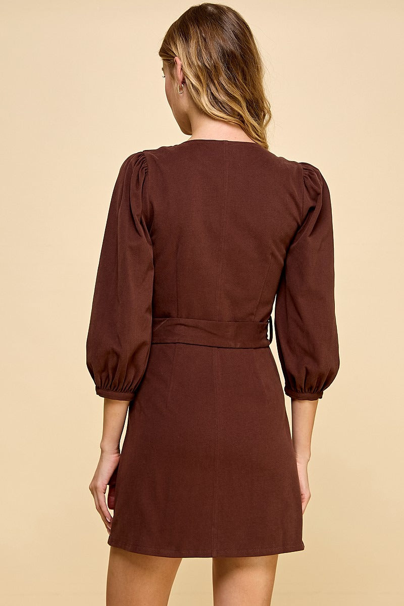 Zipper Front Dress in Chocolate Brown