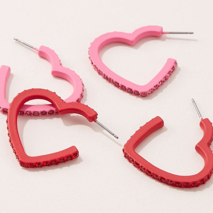 Heart Hoop Earrings in Pink