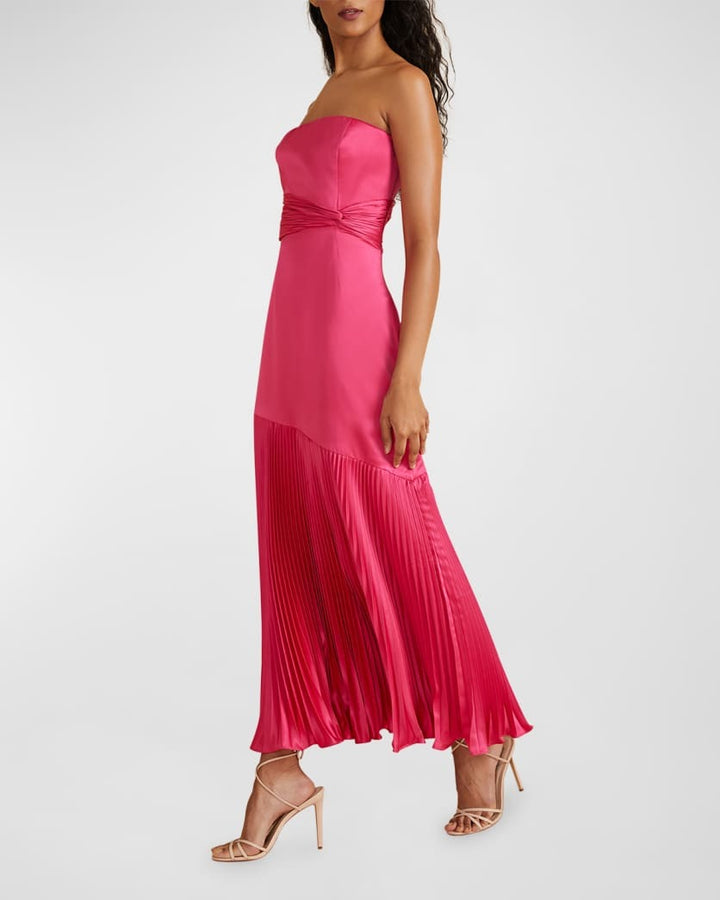 Milly Pleated Midi Dress in Pink Cabaret