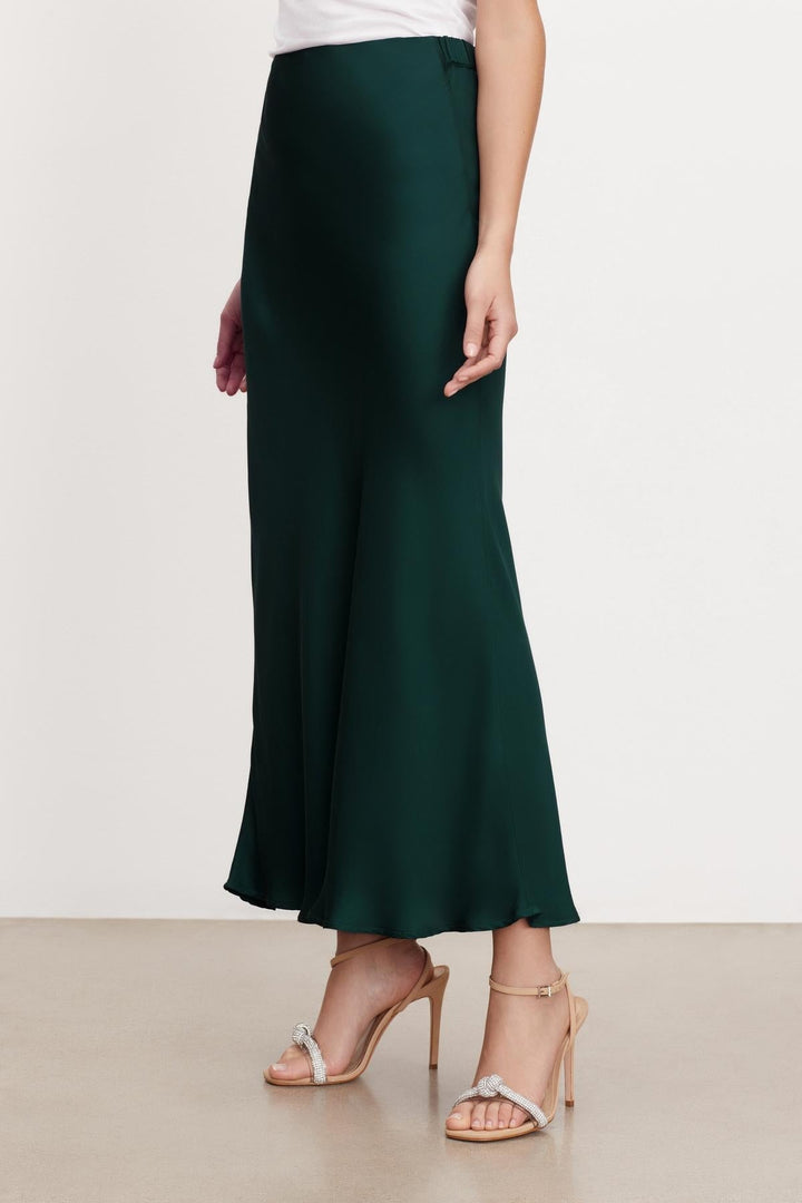 Cadence Satin Maxi Skirt in Emerald