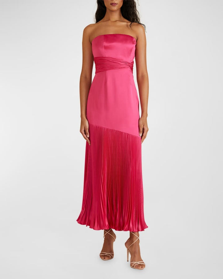 Milly Pleated Midi Dress in Pink Cabaret