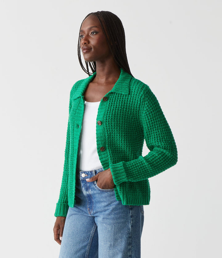 Archie Collared Cardigan in Kelly Green