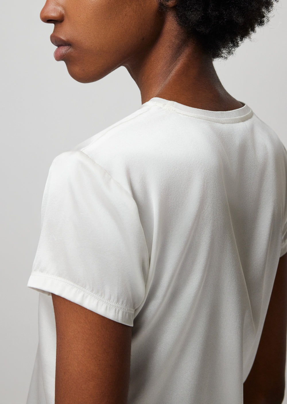 Stretch Satin Short Sleeve Tee in White