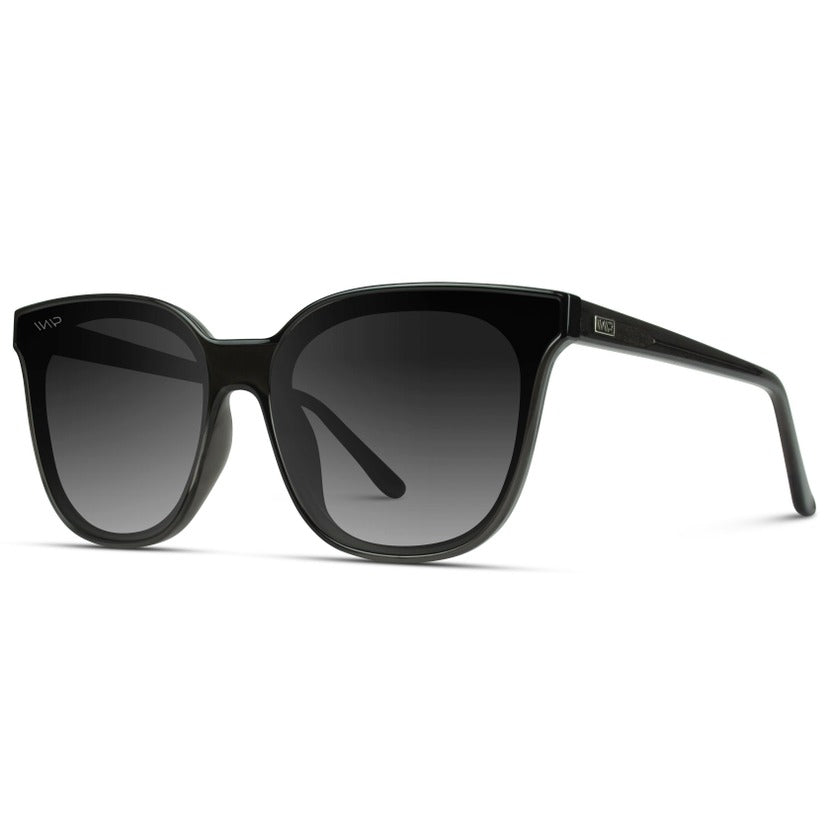 Lucy Oversized Square Polarized Sunglasses in Transparent Black Frame/Mirror Black Lens