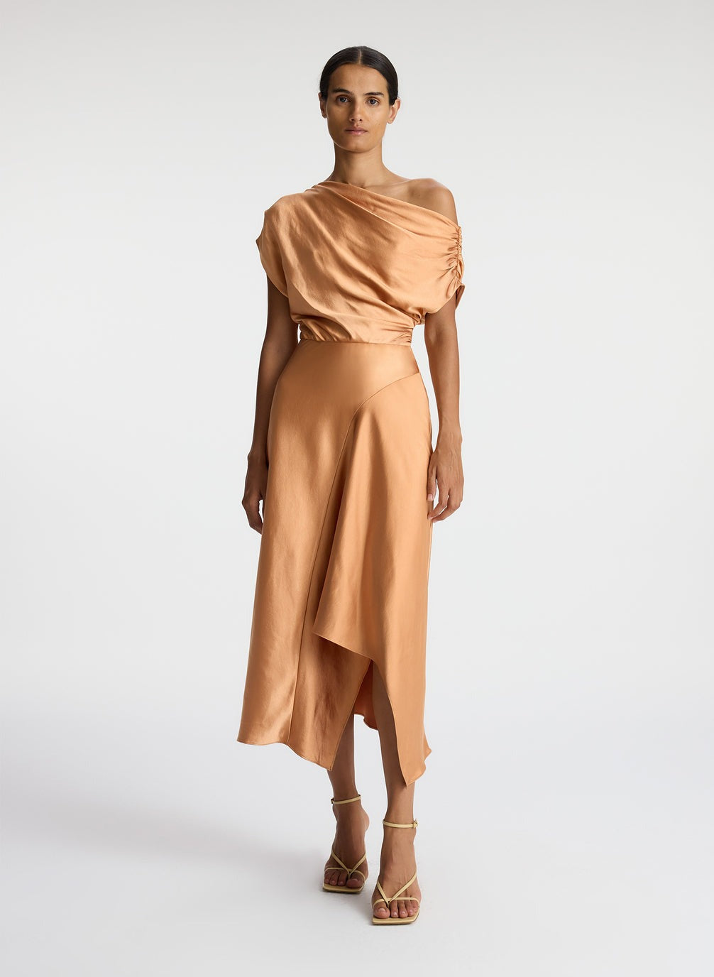Jasmine Satin Midi Dress in Sandstone